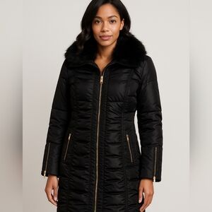 Laundry by shelling Segal, Black, Puffer Coat, Size L, removable Fur collar
